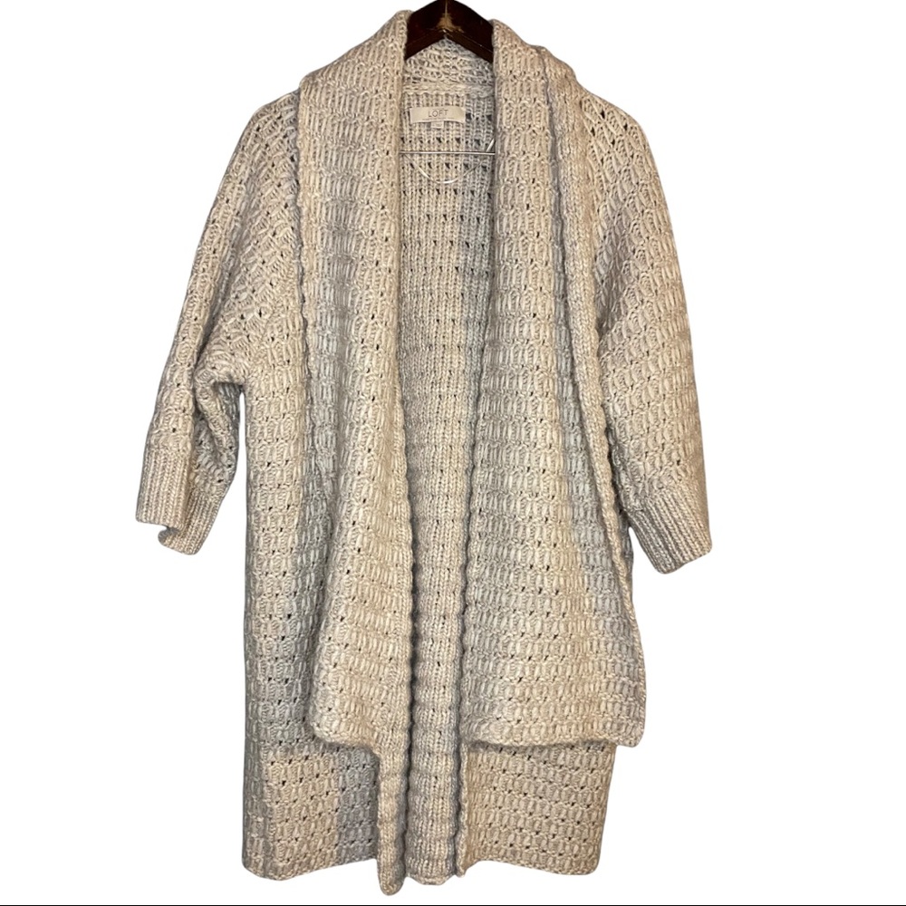 Loft Italian Yarn Chunky Knit Wool Alpaca Blend Open Front Cardigan L